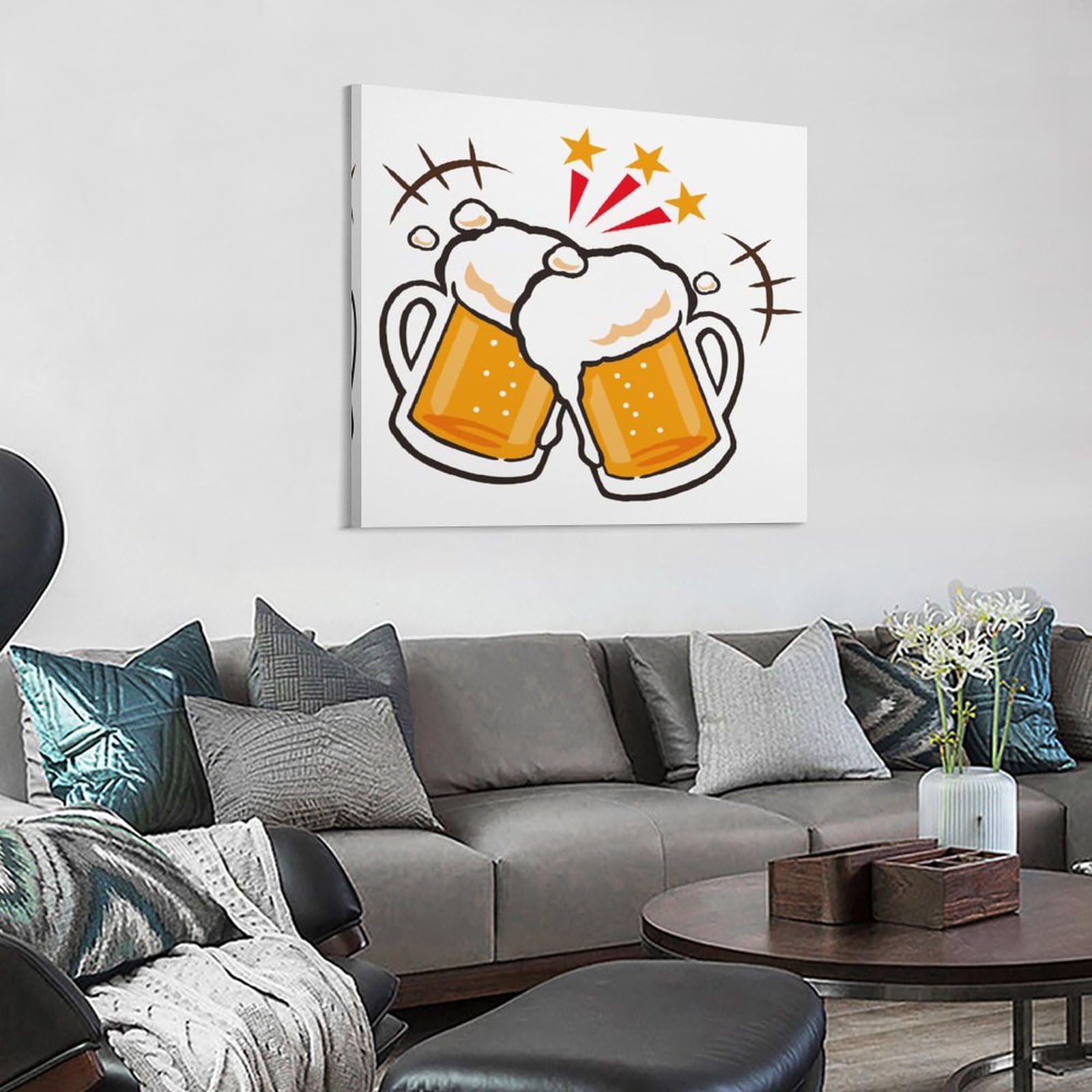 Amazon.co.jp: ポスター フレーム装飾画 ビール 乾杯 イラスト アート